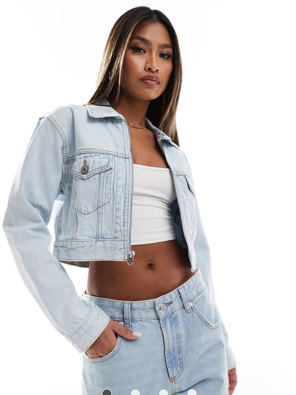 NWT Abercrombie & Fitch Cropped Denim Trucker Jacket with Zipper Size Medium